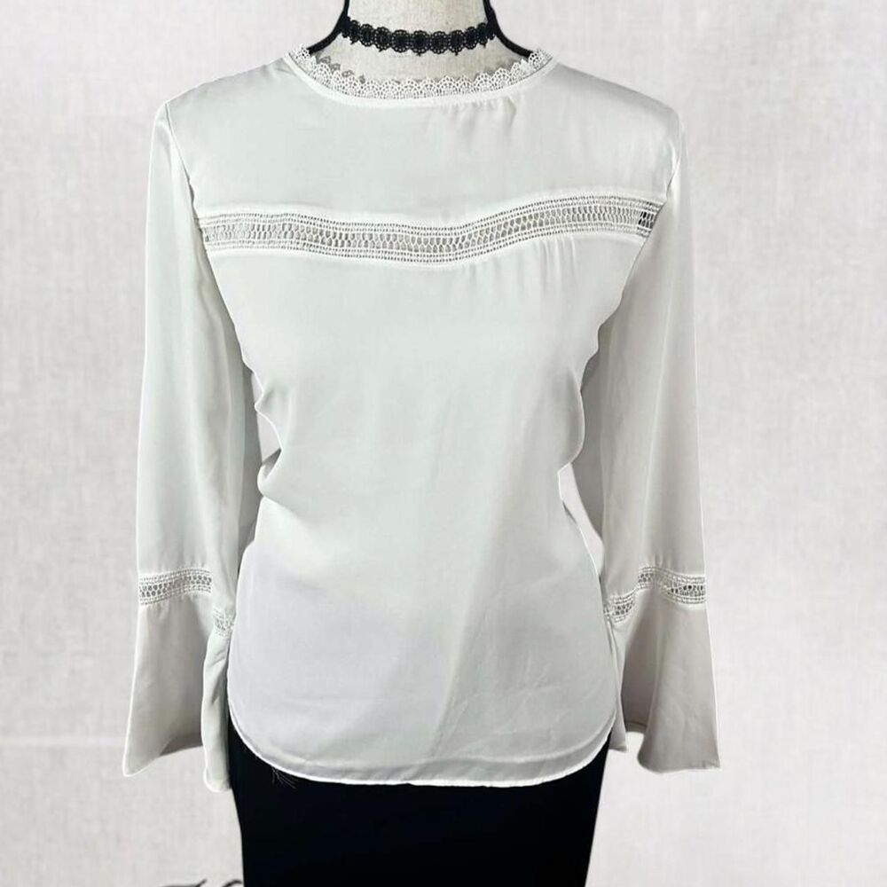 Preppy Cottagecore White Lace Trim Long Sleeve Blouse
